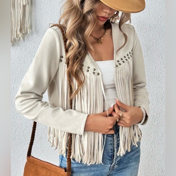 Cream Fringe Jacket